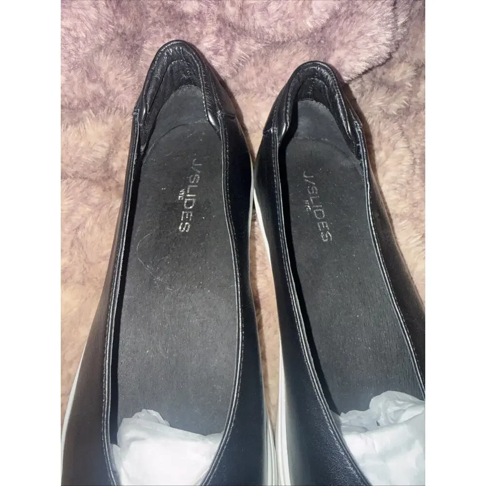 New J/Slides NYC black and white leather loafers, Slide On Shoes , size 11M